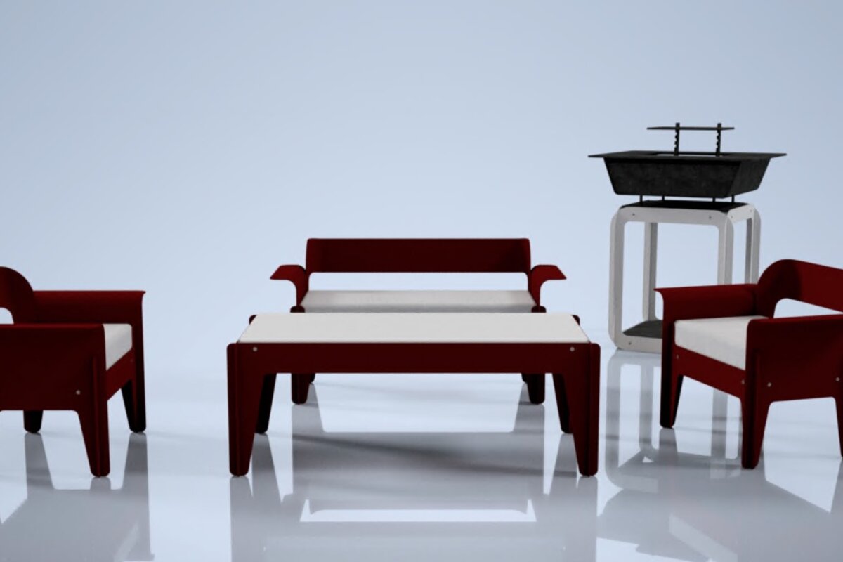 Collection mobilier extérieur — rendu 3D design industriel